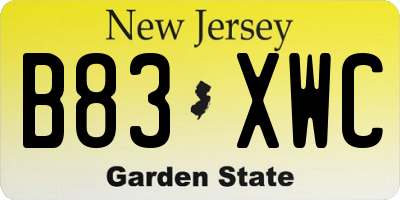 NJ license plate B83XWC