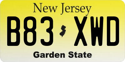 NJ license plate B83XWD