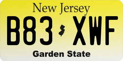 NJ license plate B83XWF