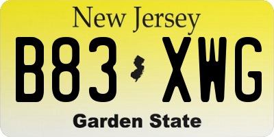NJ license plate B83XWG
