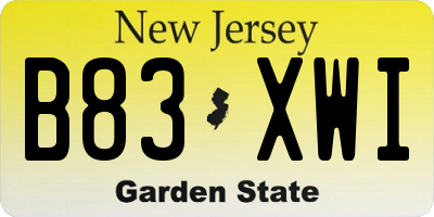NJ license plate B83XWI