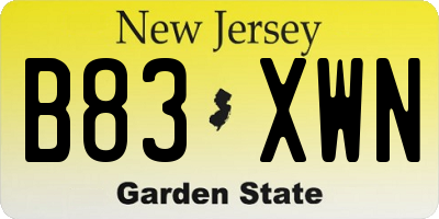 NJ license plate B83XWN