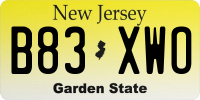 NJ license plate B83XWO