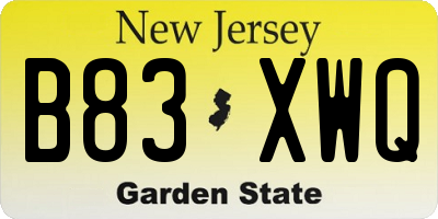 NJ license plate B83XWQ