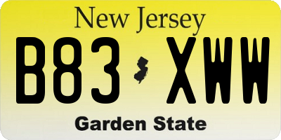 NJ license plate B83XWW