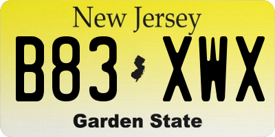 NJ license plate B83XWX