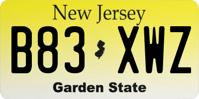 NJ license plate B83XWZ