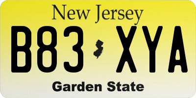 NJ license plate B83XYA