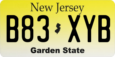 NJ license plate B83XYB