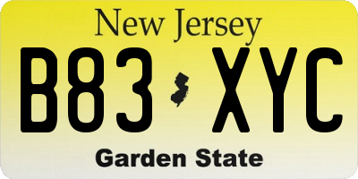 NJ license plate B83XYC