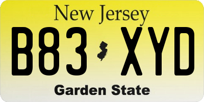 NJ license plate B83XYD