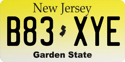 NJ license plate B83XYE