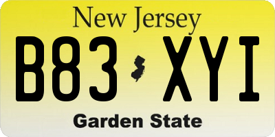 NJ license plate B83XYI