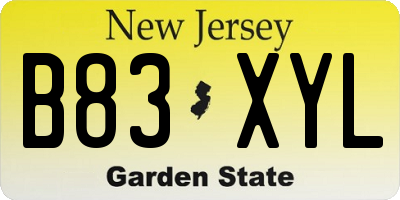 NJ license plate B83XYL