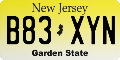 NJ license plate B83XYN
