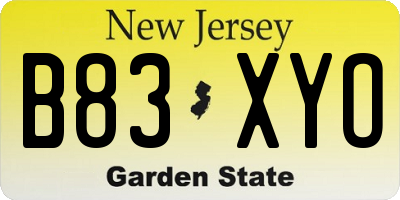 NJ license plate B83XYO