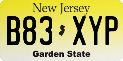 NJ license plate B83XYP