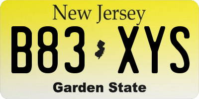 NJ license plate B83XYS