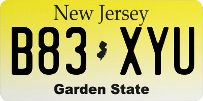 NJ license plate B83XYU