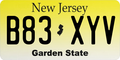 NJ license plate B83XYV