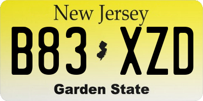 NJ license plate B83XZD