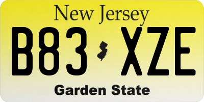 NJ license plate B83XZE