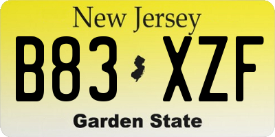 NJ license plate B83XZF