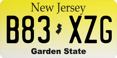 NJ license plate B83XZG