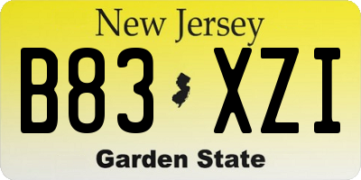 NJ license plate B83XZI