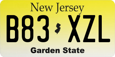 NJ license plate B83XZL