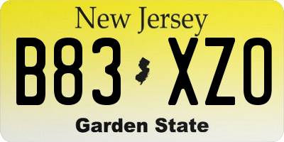 NJ license plate B83XZO