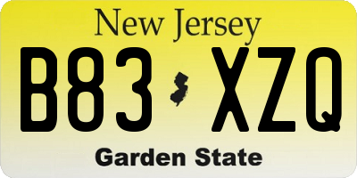 NJ license plate B83XZQ