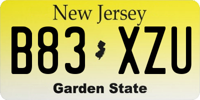 NJ license plate B83XZU