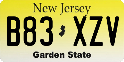 NJ license plate B83XZV