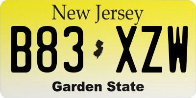 NJ license plate B83XZW