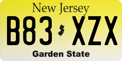 NJ license plate B83XZX