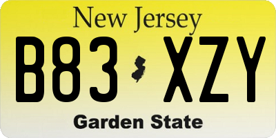 NJ license plate B83XZY