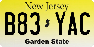 NJ license plate B83YAC