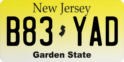 NJ license plate B83YAD
