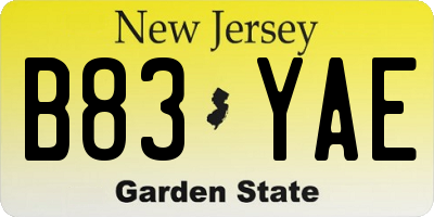 NJ license plate B83YAE