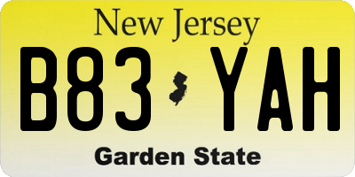 NJ license plate B83YAH