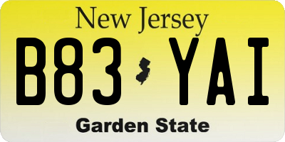 NJ license plate B83YAI