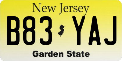 NJ license plate B83YAJ