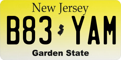 NJ license plate B83YAM