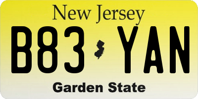 NJ license plate B83YAN