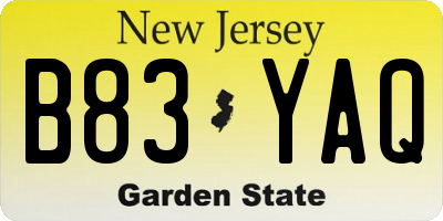NJ license plate B83YAQ