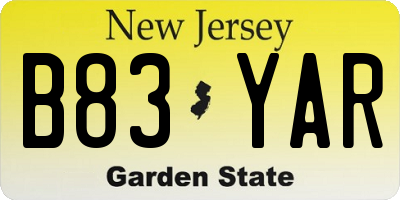 NJ license plate B83YAR