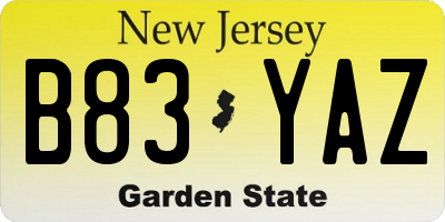 NJ license plate B83YAZ