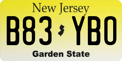 NJ license plate B83YBO