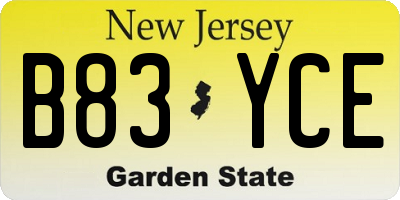 NJ license plate B83YCE